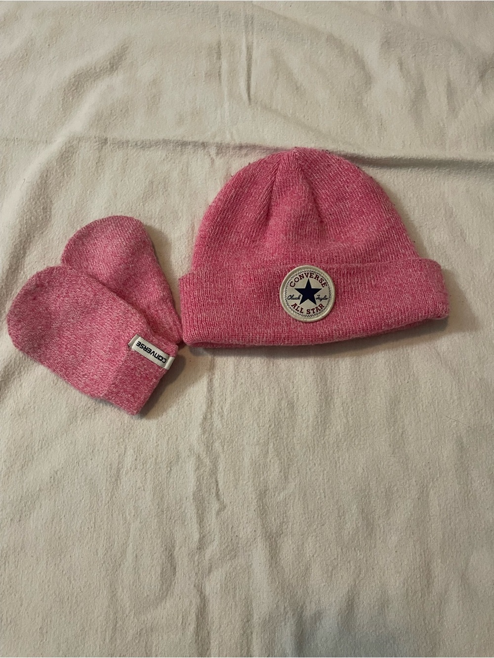 Converse Pink Knit Beanie and Mittens Set Infant